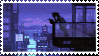 Stamp of a purple night and silhouette on a balcony