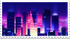 Stamp with purple and pink cityscape