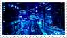 Stamp with blue and black cityscape