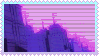 Animated stamp with pink and purple buildings