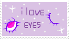 Stamp with pink pixel eyes saying I love eyes