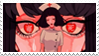 Stamp art of a nurse and giel with red eyes