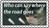 Stamp with crying tabby cat saying Who can say where the road goes