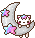 White cat on moon with starts pixel
