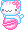 White cat on a pink candy pixel