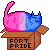 Bisexual flag colored cat in a box labeled Fort Pride pixel