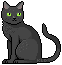 Black cat with green eyes pixel