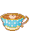 Latte in a blue cup pixel